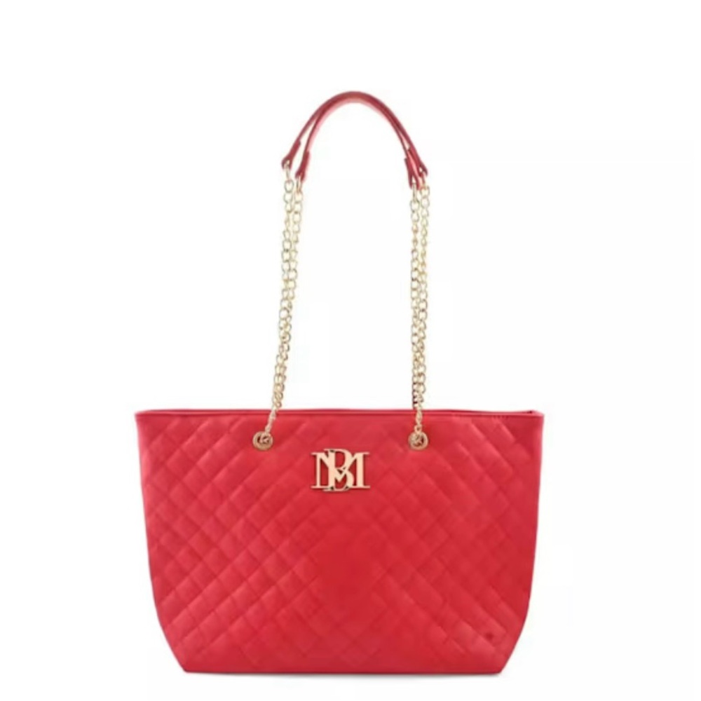 Badgley Mischka Red and Gold Quilted Tote